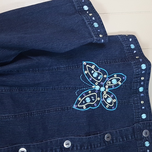 Alfred Dunner Women's Size 14 Dark Blue Denium Jean Jacket with Butterfly Accent - Picture 5 of 13